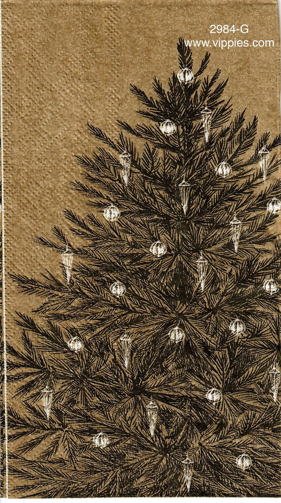 C-2984-G Tan Black Christmas Tree Ornaments Guest Napkin for Decoupage