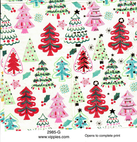 C-2985-G Colorful Christmas Trees Guest Napkin for Decoupage