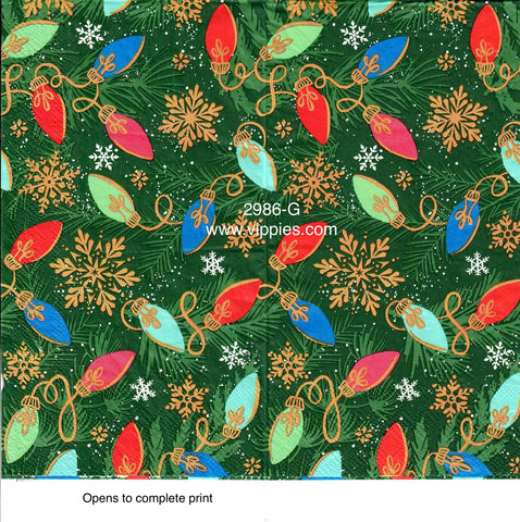 C-2986-G Christmas Bulbs Snowflakes Guest Napkin for Decoupage