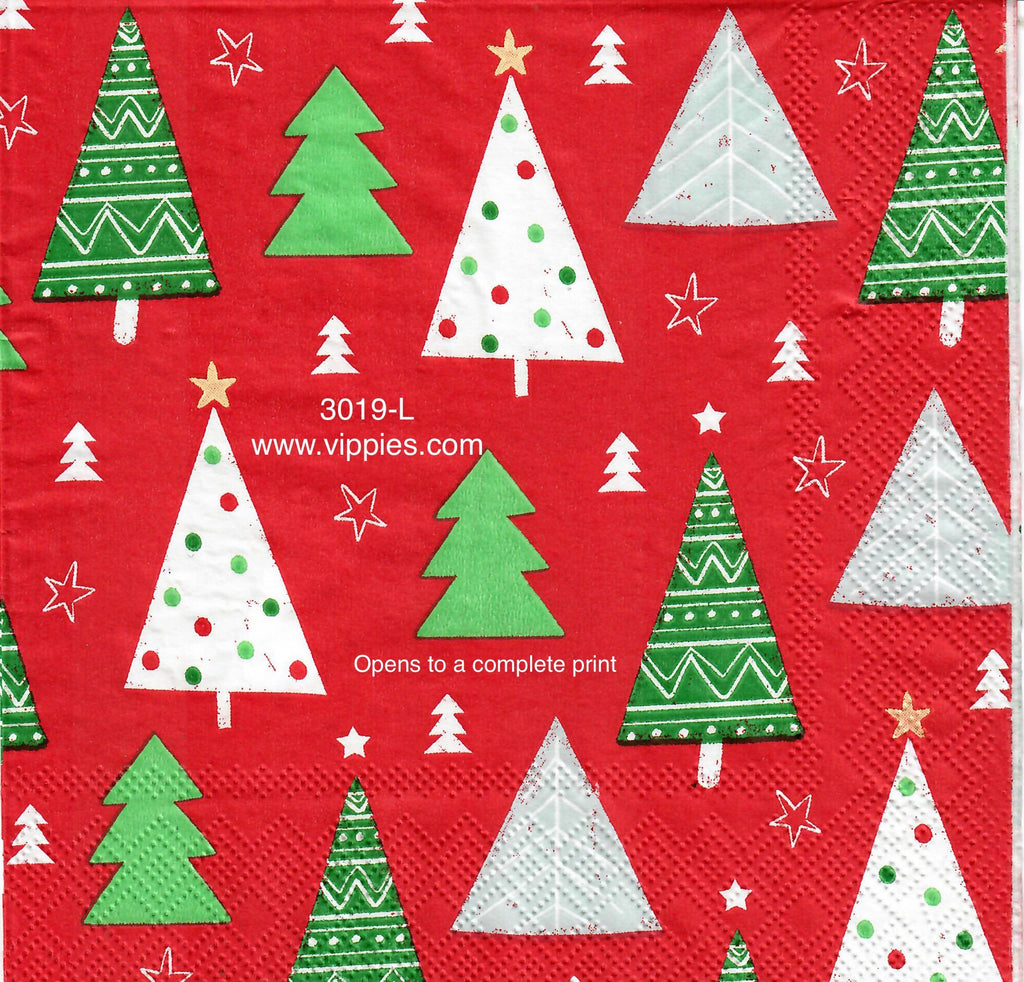 C-3019-L Christmas Trees on Red Napkin for Decoupage