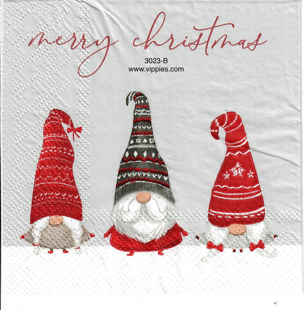 C-3023-B Merry Christmas 3 Gnomes Napkin for Decoupage