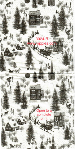 C-3024-B Vintage Houses Sleighride Napkin for Decoupage