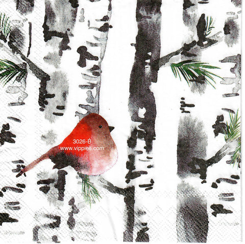 C-3026-B Cardinal Birches Watercolor Napkin for Decoupage