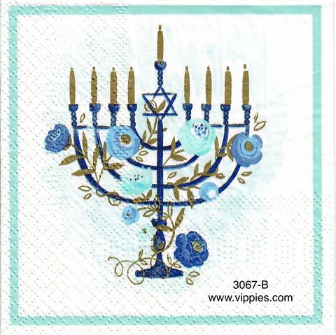 C-3067-B Menorah Blue Flowers Napkin for Decoupage