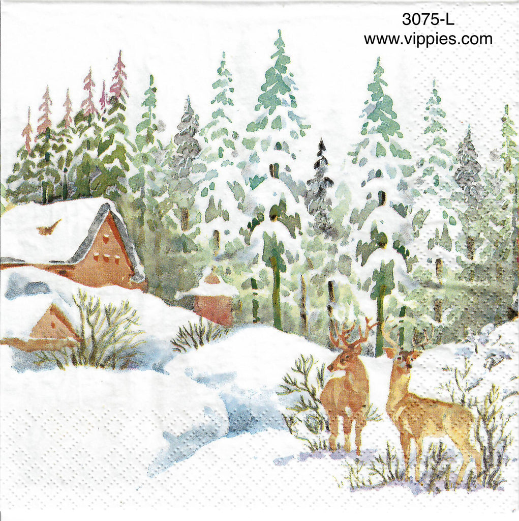 C-3075-L Cabin Deer Snow Napkin for Decoupage