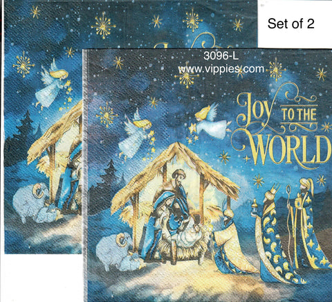 C-3096-L-S Set of 2 Joy to the World Nativity Napkin for Decoupage