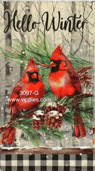 C-3097-G-S Set of 2 Cardinal Pair Hello Winter Guest Napkin for Decoupage