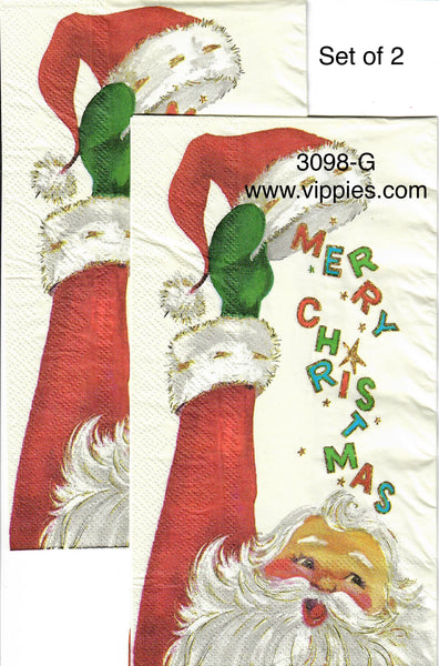 C-3098-G-S Set of 2 Santa Cap Merry Christmas Guest Napkin for Decoupage