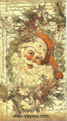 C-3099-G Santa Holly Words Guest Napkin for Decoupage