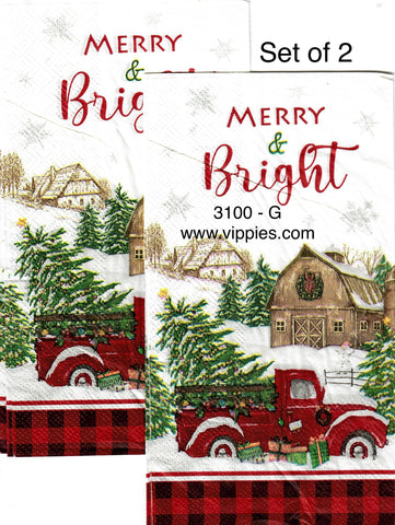 C-3100-G-S Set of 2 Merry and Bright Pickup Guest Napkin for Decoupage
