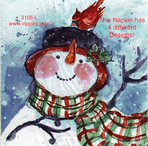 C-3105-L Four Snowman Scenes Napkin for Decoupage