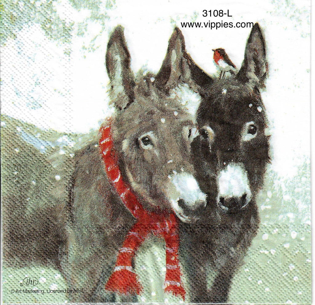 C-3108-L Donkeys Red Scarf Napkin for Decoupage