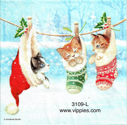 C-3109-L Kittens in Stockings Napkin for Decoupage