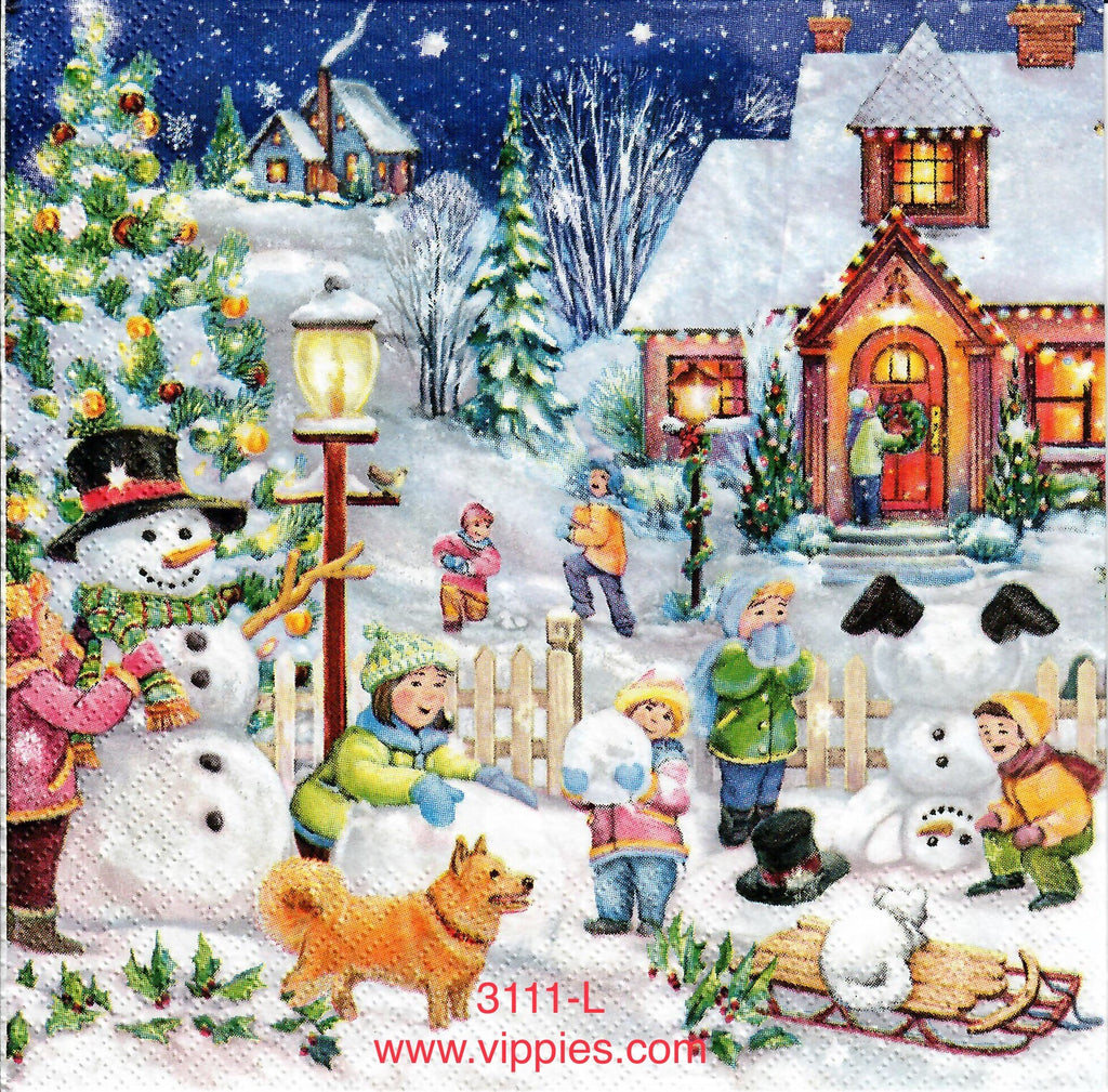 C-3111-L Snowball Fight Snowman Napkin for Decoupage