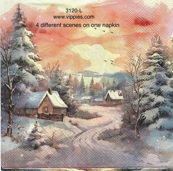 C-3120-L Christmas Scenes Four Different Napkin for Decoupage