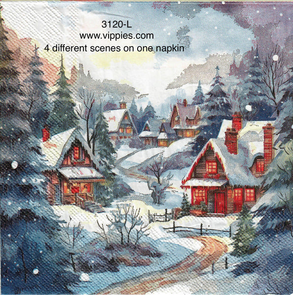 C-3120-L Christmas Scenes Four Different Napkin for Decoupage