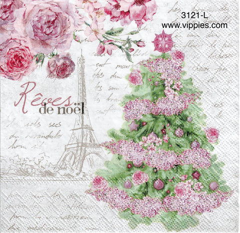 C-3121-L Reves de Noel Flower Trees Napkin for Decoupage