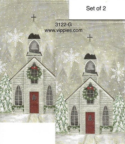 C-3122-G-S Set of 2 Christmas Church Guest Napkin for Decoupage