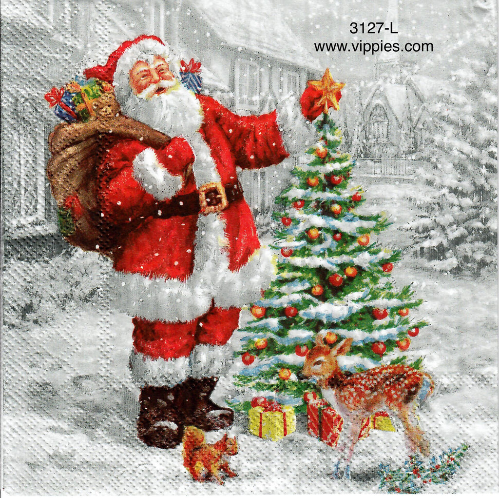 C-3127-L Santa Tree Deer Napkin for Decoupage