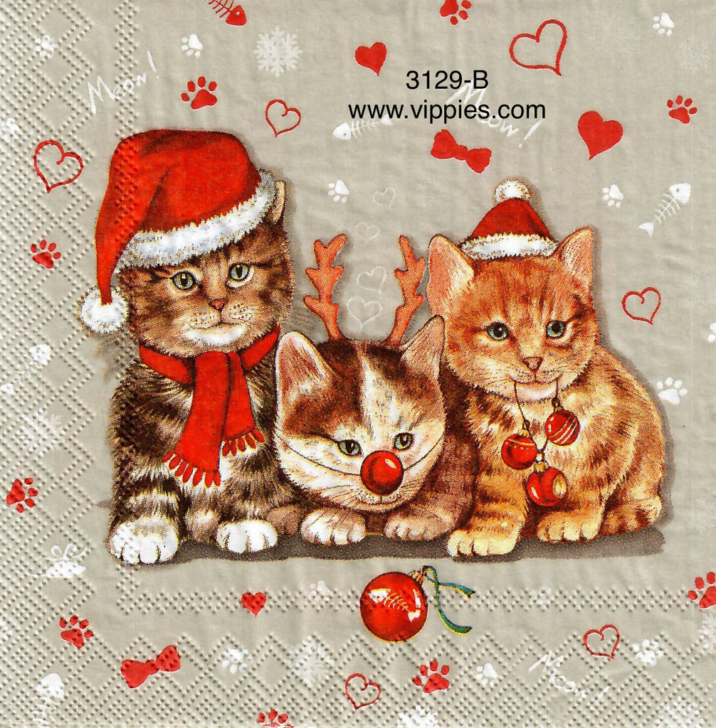 C-3129-B Christmas Cats Hats Napkin for Decoupage