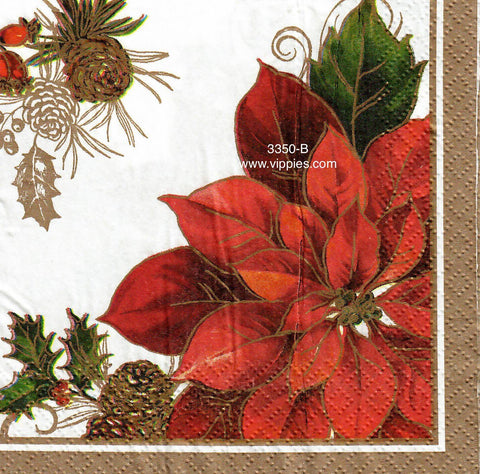 C-3350-B Poinsettia Pine Cones Border Napkin for Decoupage