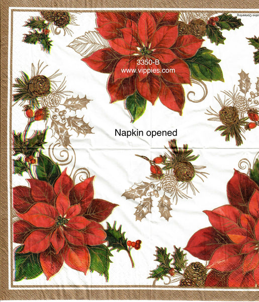 C-3350-B Poinsettia Pine Cones Border Napkin for Decoupage