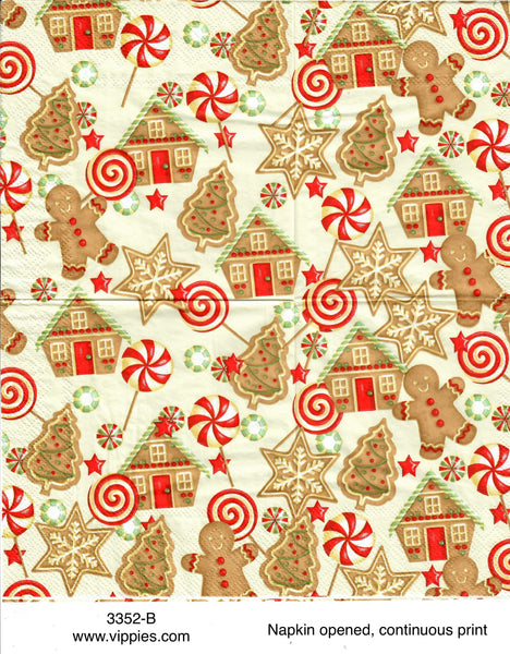 C-3352-B Gingerbread Cookies Candy Napkin for Decoupage