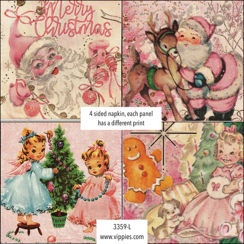 C-3359-L Old Fashioned Pink Christmas Panels Napkin for Decoupage