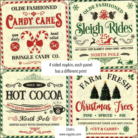 C-3360-L Christmas Signs 4 Panels Napkin for Decoupage