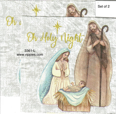 C-3361-L-S SPECIAL LOW PRICE! Set of 2 Nativity Oh Holy Night Luncheon Napkin for Decoupage