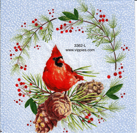 C-3362-L Cardinal Pinecone Wreath Napkin for Decoupage