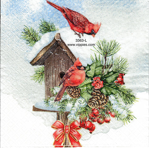 C-3363-L Cardinals Birdhouse Pine Napkin for Decoupage