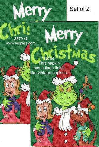 C-3379-G-S Set of 2 Grinch Cindy Lou Max Guest Napkin for Decoupage