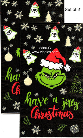 C-3380-G-S Set of 2 Grinch Face Jolly Christmas Guest Napkin for Decoupage