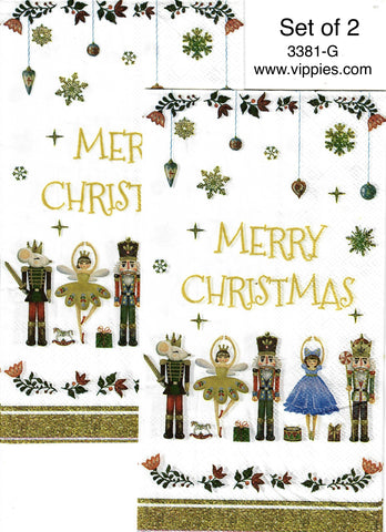 C-3381-G-S Set of 2 Nutcracker Merry Christmas Guest Napkin for Decoupage