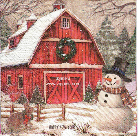 C-3388-B Red Barn Snowman Napkin for Decoupage