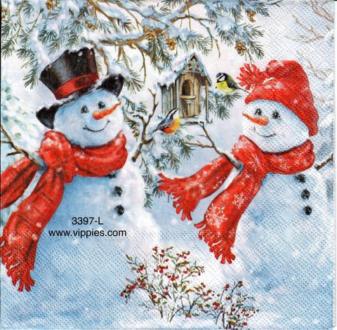 C-3397-L Snow People and Birds Napkin for Decoupage