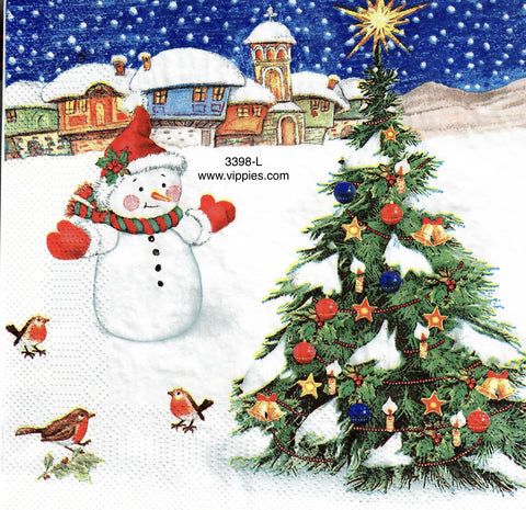 C-3398-L Snowman Christmas Tree Napkin for Decoupage