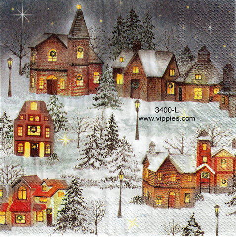 C-3400-L Christmas Tudor Village Napkin for Decoupage
