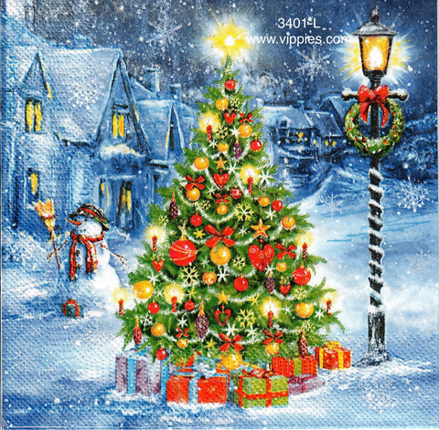 C-3401-L Christmas Tree Lamp Post Napkin for Decoupage