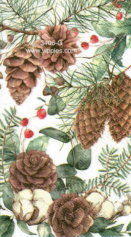 C-3406-G Pine Cones Berries Branches Guest Napkin for Decoupage