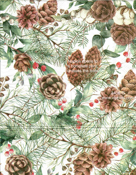 C-3406-G Pine Cones Berries Branches Guest Napkin for Decoupage