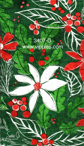 C-3407-G Poinsettias Line Drawing Guest Napkin for Decoupage
