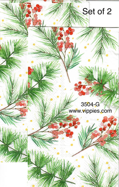 C-3504-G-S Set of 2 Pine and Berries Guest Napkin for Decoupage