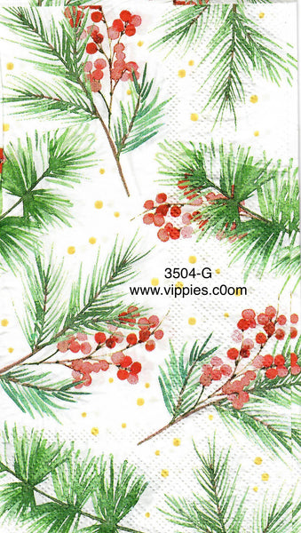 C-3504-G-S Set of 2 Pine and Berries Guest Napkin for Decoupage
