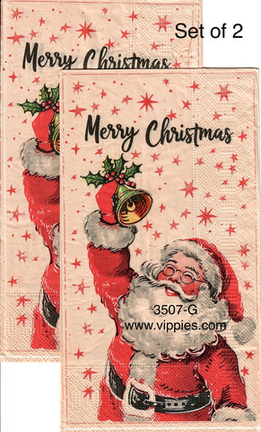 C-3507-G-S Set of 2 Santa Pink Red Guest Napkin for Decoupage