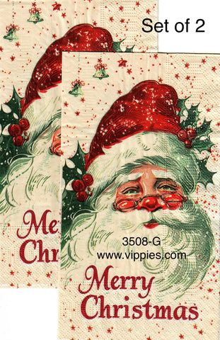 C-3508-G-S Set of 2 Old Fashioned Santa Merry Christmas Guest Napkin for Decoupage