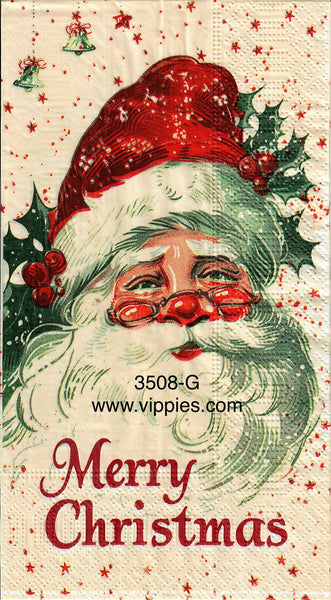 C-3508-G-S Set of 2 Old Fashioned Santa Merry Christmas Guest Napkin for Decoupage