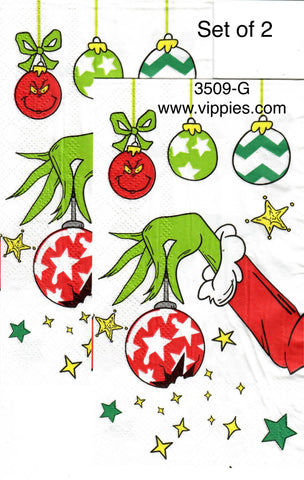 C-3509-G-S Set of 2 Grinch Arm Ornament Guest Napkin for Decoupage