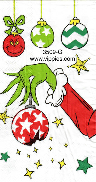 C-3509-G-S Set of 2 Grinch Arm Ornament Guest Napkin for Decoupage